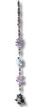 Load image into Gallery viewer, Rose Quartz Owl Suncatcher decorated with rose quartz and crystals.
