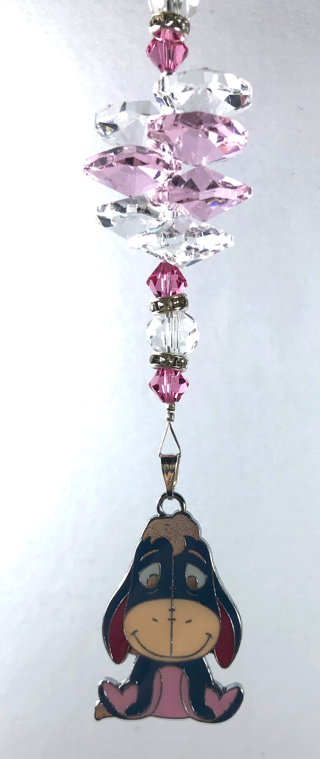 Eeyore suncatcher with crystal and rose quartz gemstones