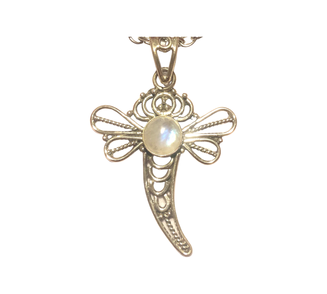 Moonstone dragonfly Sterling Silver Pendant (EP210)