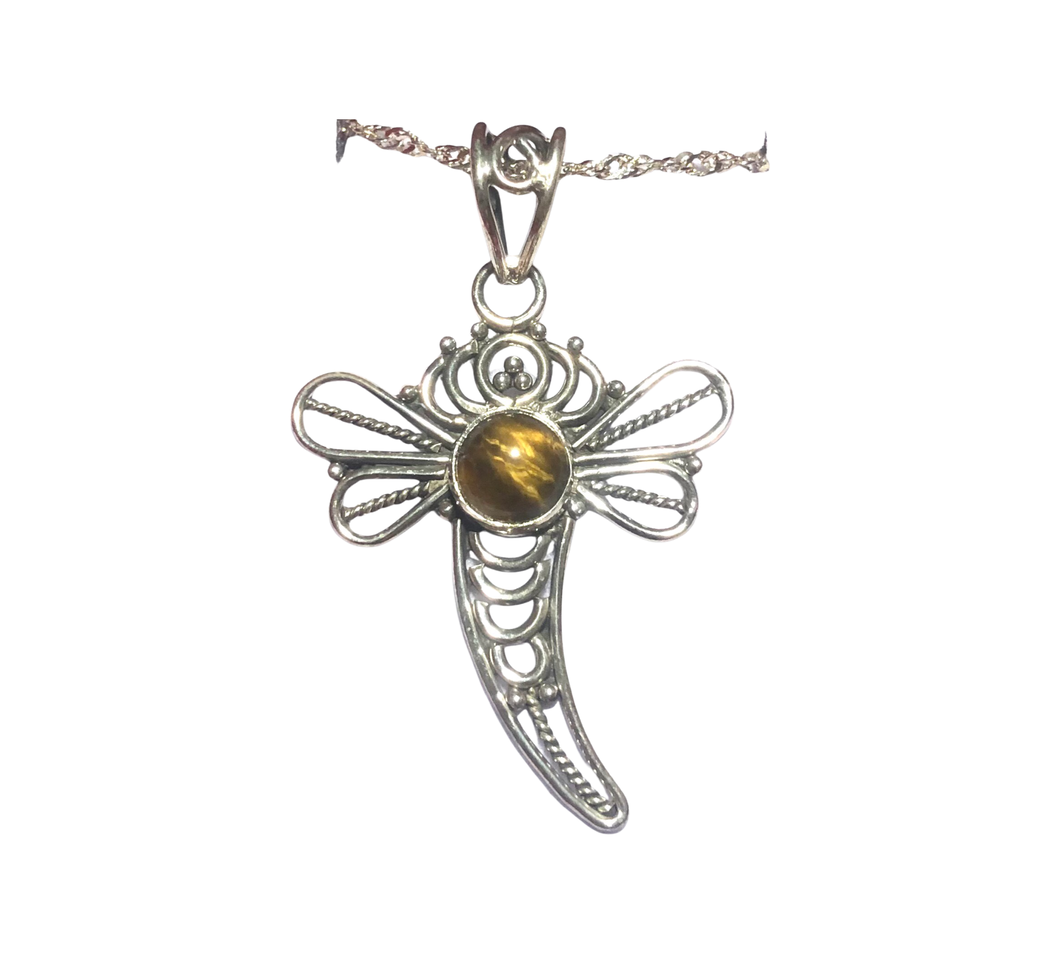 Tigers Eye Dragonfly Sterling Silver Pendant (EP22)