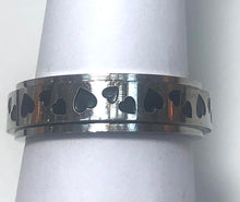 Load image into Gallery viewer, Fidget ring - silver spinner with hearts. Sizes 6, 7, 8, 9, 10, 11.   (FR11)
