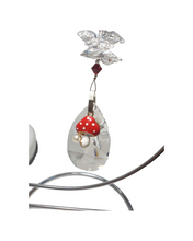 Load image into Gallery viewer, Mushroom -  crystal suncatcher is decorated with garnet gemstones and come on this amazing large stand.
