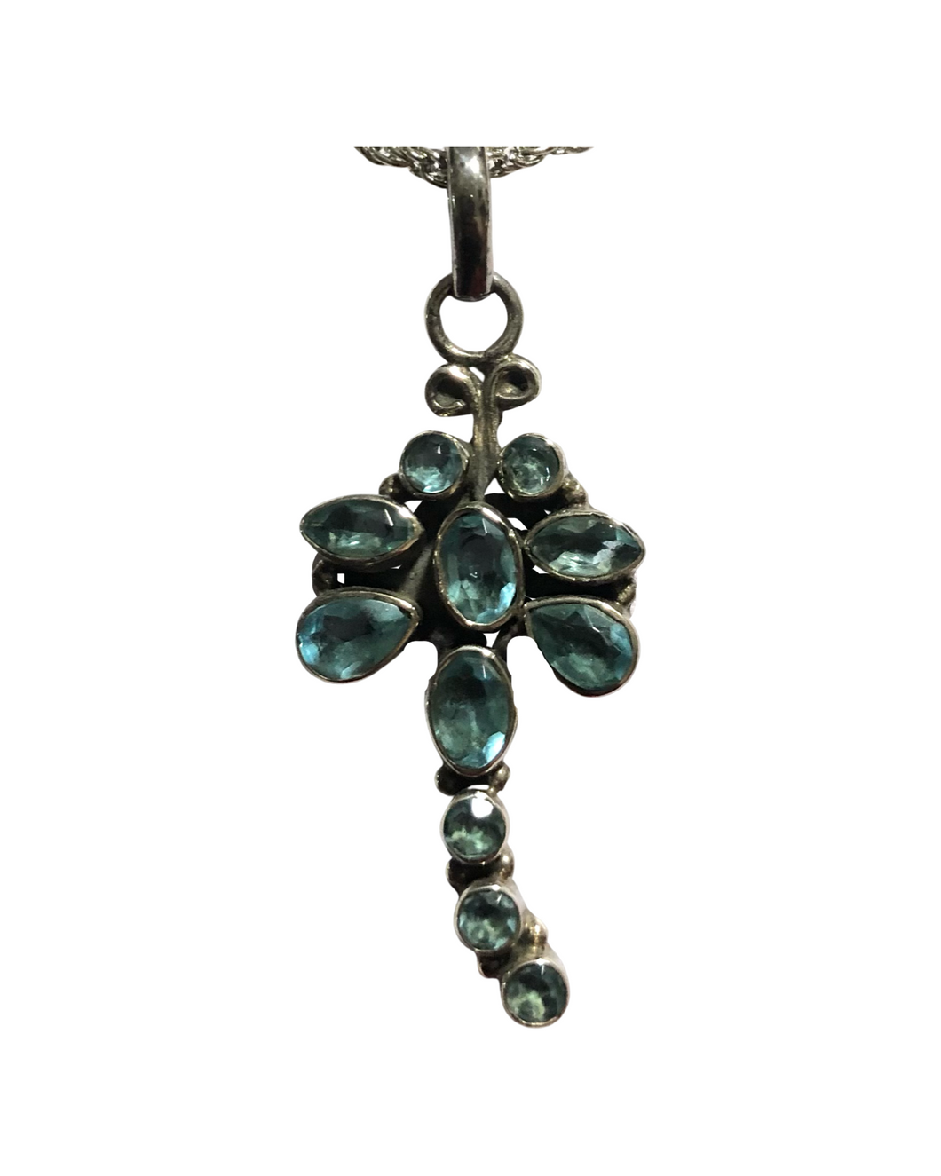Blue Topaz dragonfly  sterling silver pendant   (P94)