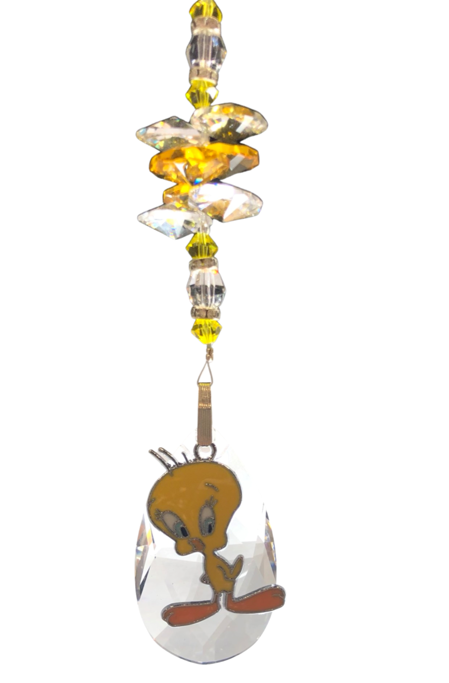 Tweety bird crystal suncatcher with citrine gemstones