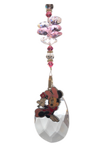 Load image into Gallery viewer, Minnie Mouse crystal suncatcher with rose quartz gemstones
