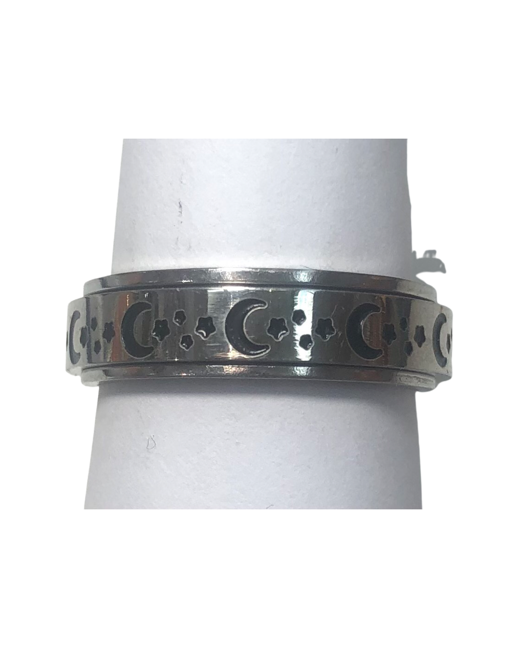 Fidget ring, silver spinner with stars and moons   (FR10)