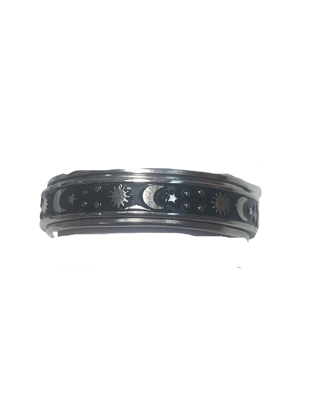 Fidget ring - black spinner with stars and moons   (FR2)