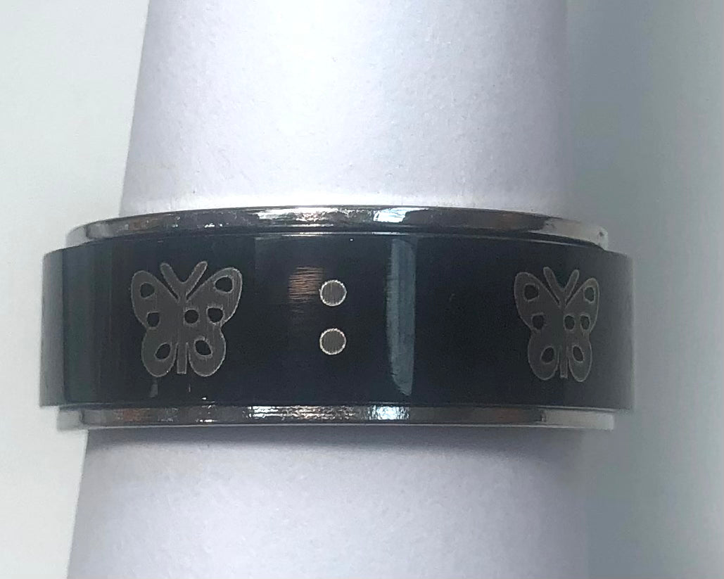 Fidget ring - black spinner with butterflies   (FR26)