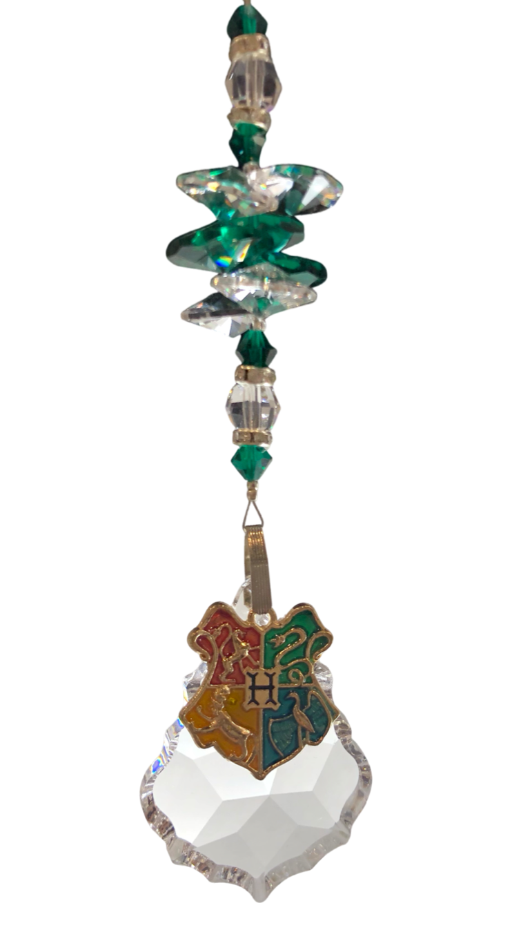 Hogwarts crystal suncatcher with Malachite gemstone