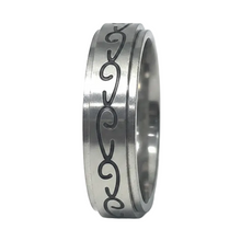Load image into Gallery viewer, Fidget ring - silver spinner with swirls. Sizes 6, 7, 9, 10.   (FR3)
