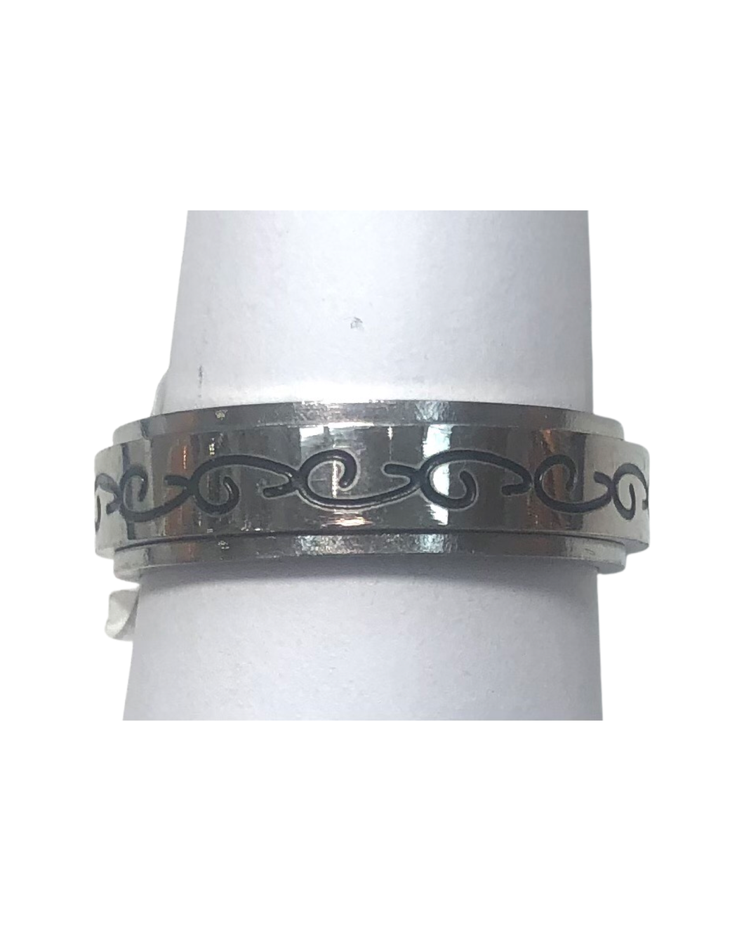 Fidget ring - silver spinner with swirls.   (FR3)